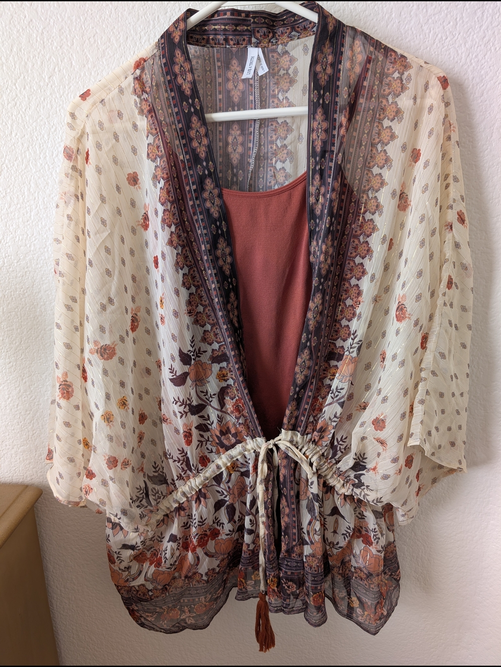 Sheer Floral Kimono with Rust Tank - Unbranded